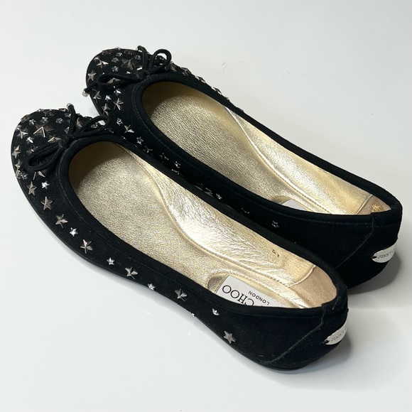 Jimmy Choo Willow Ballet Flat Black Suede Star Studded Size 37 - Picture 7 of 16